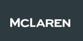 McLaren logo with white uppercase text on a dark background
